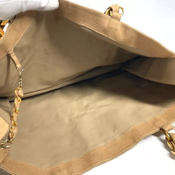 CHANEL With vintage pouch CC Tote Bag Chain Bag Shoulder Bag Canvas Beige/Black - Picture 13 of 15